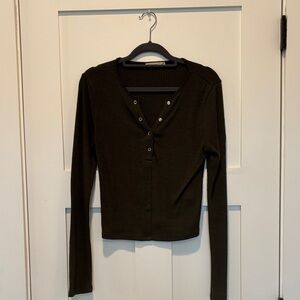 Elegant Black Long Sleeve Henley Top